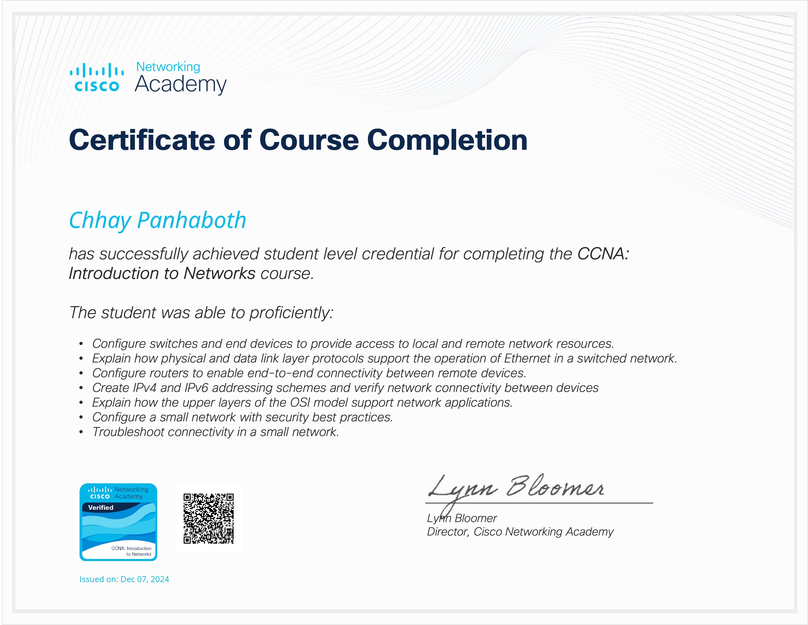 CCNA: Introduction to Networks Certificate