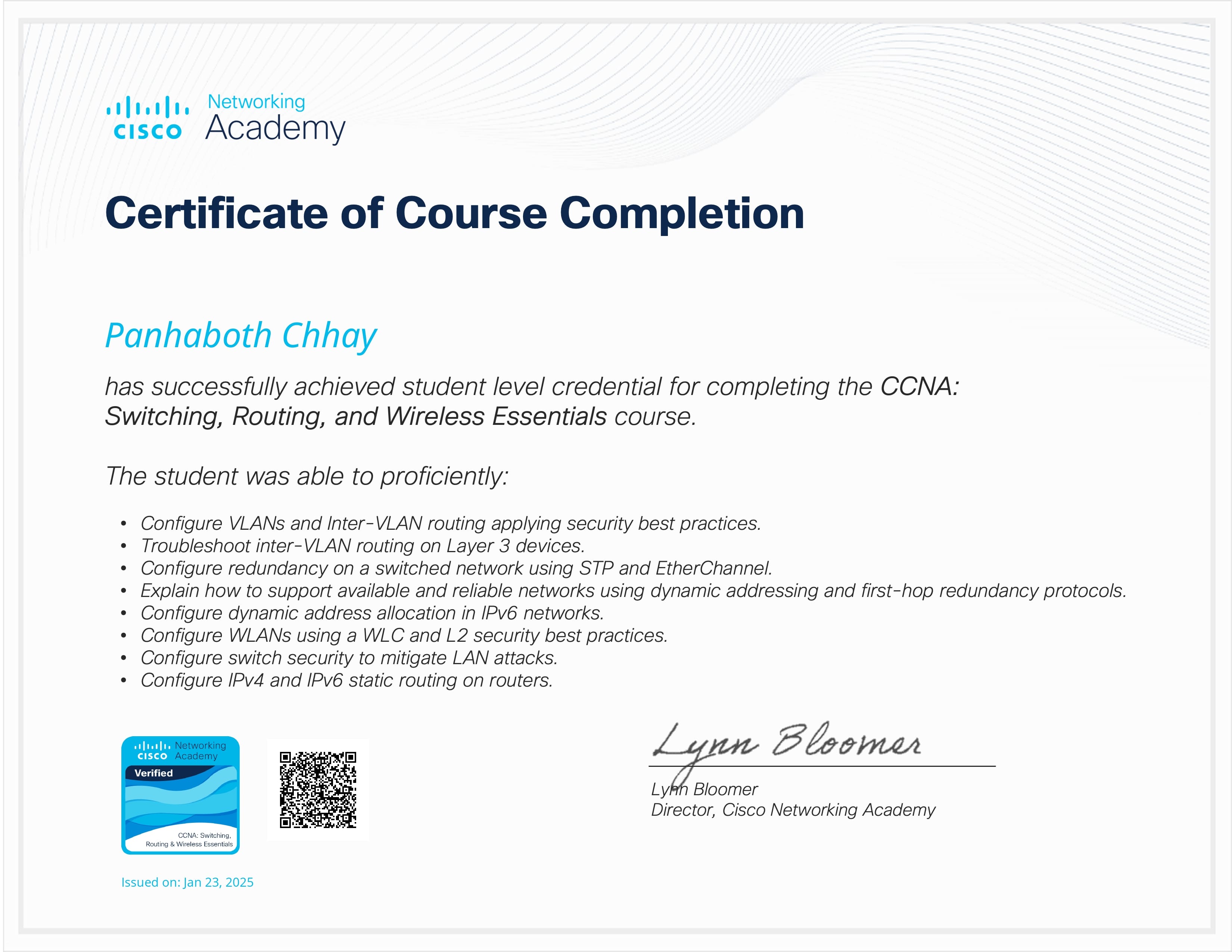 CCNA: Switching, Routing and Wireless Essentials Certificate
