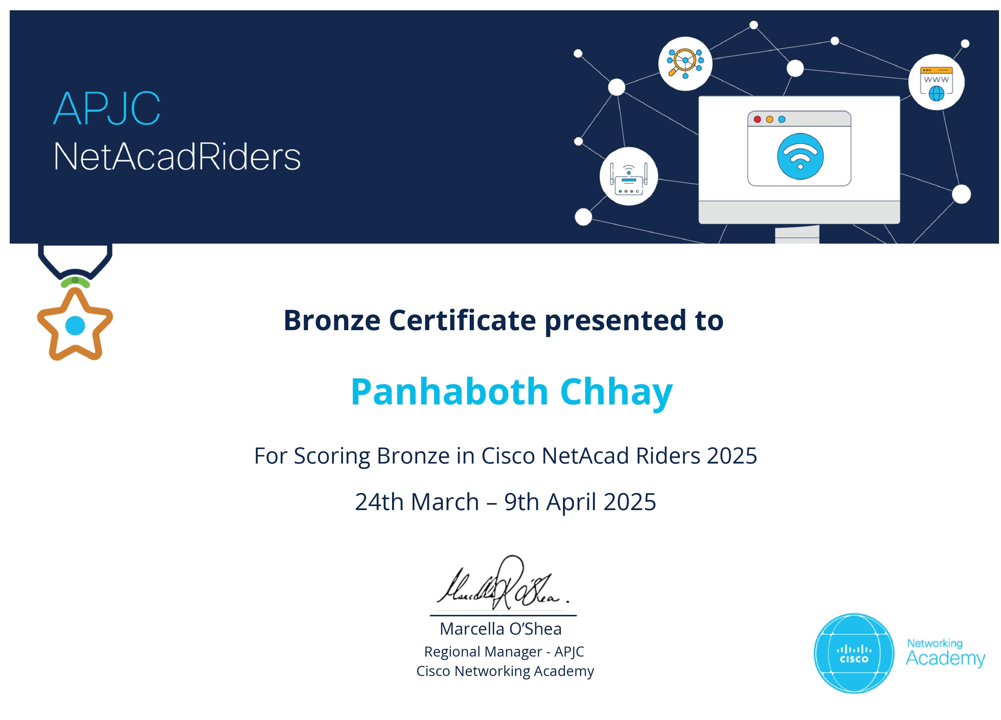 Cisco NetAcad Riders 2025 - Bronze Certificate